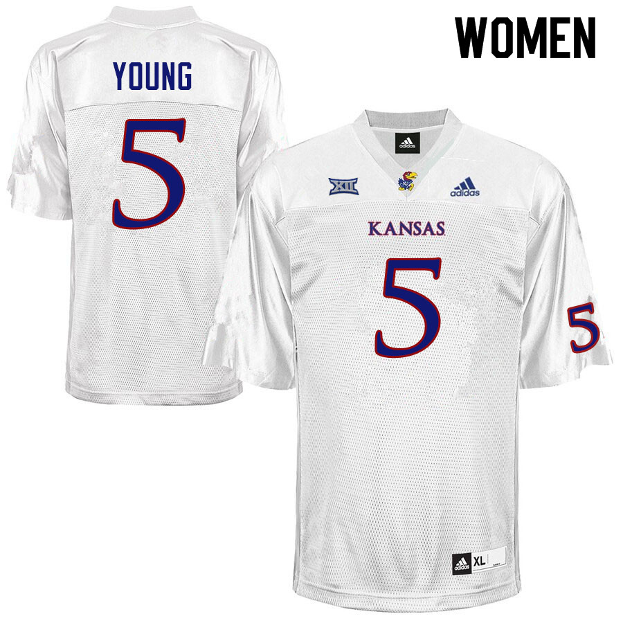 Women #5 Christian Young Kansas Jayhawks College Football Jerseys Sale-White - Click Image to Close